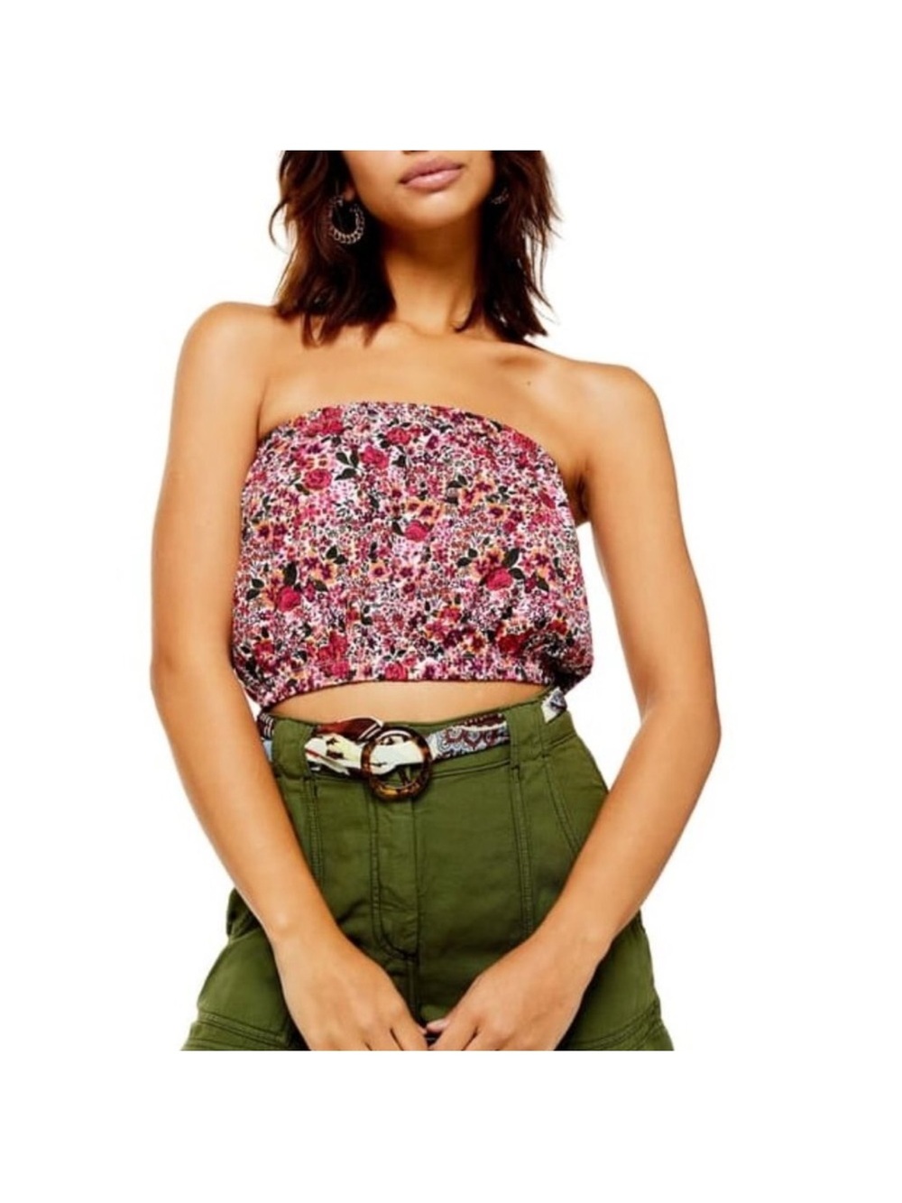 Topshop NWT Floral Strapless Tube Crop Top - Pink Floral Size 10
